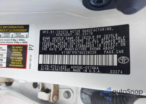 2016 Toyota Camry Xle from USA, damaged, VIN 4T1BF1FK7GU228226